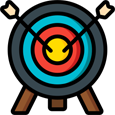 AN icon of a target with two arrows on it with transparent background